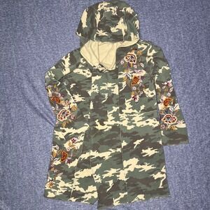 Karyn Seo Embroidered‎ Camo Hooded Cardigan Tunic Jacket Size Medium